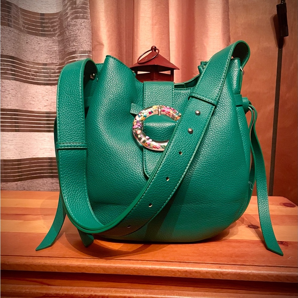 New NWT Italian brand green boho vegan leather shoulder crossbody bag